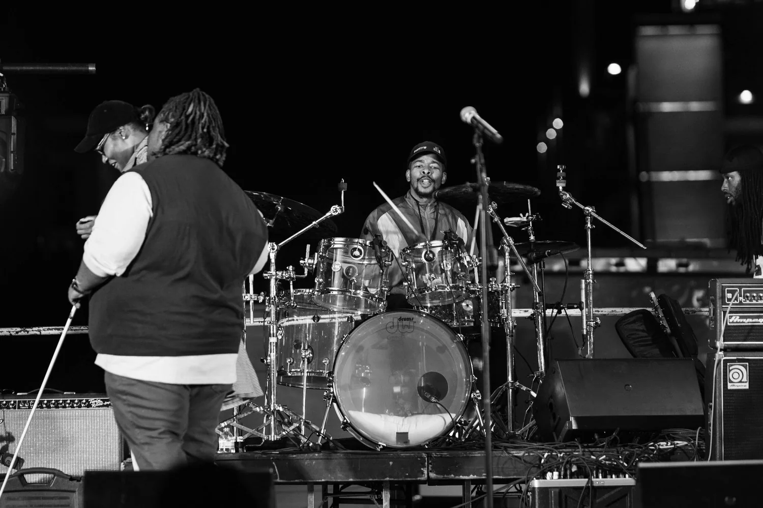 Black and white stage drum kit